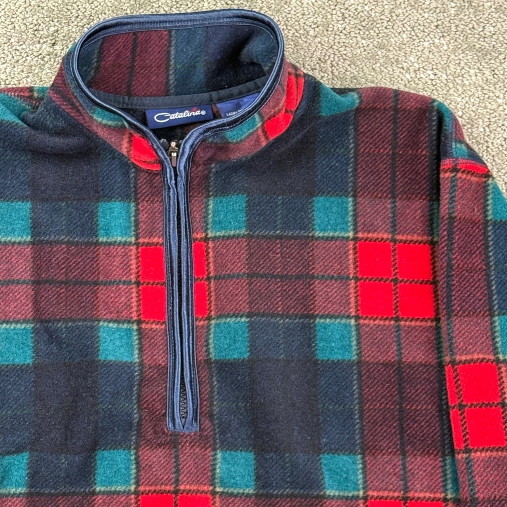 Vintage Catalina Fleece Pullover Women Small Red Plaid Quarter Zip Gorpcore